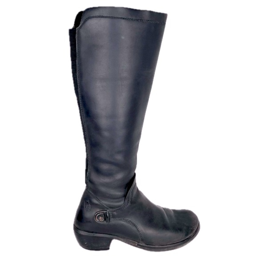 Fly London Tall Boots Size Euro 38 US 7.5 Black Oiled Leather Riding NICE!